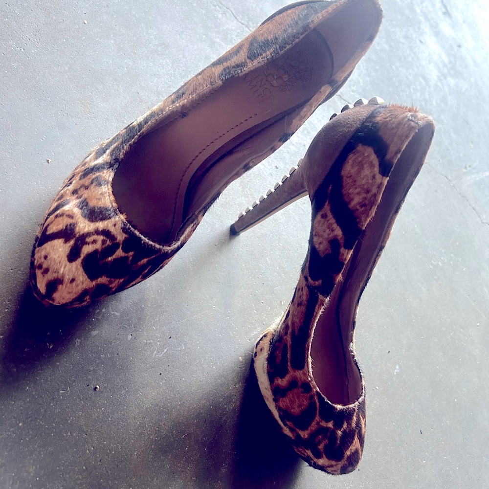 Calf hair studded heels